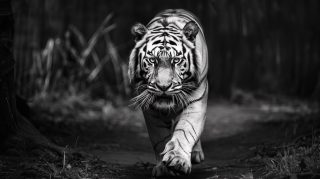 High-Definition Black-and-White Tiger Wallpaper for Screens