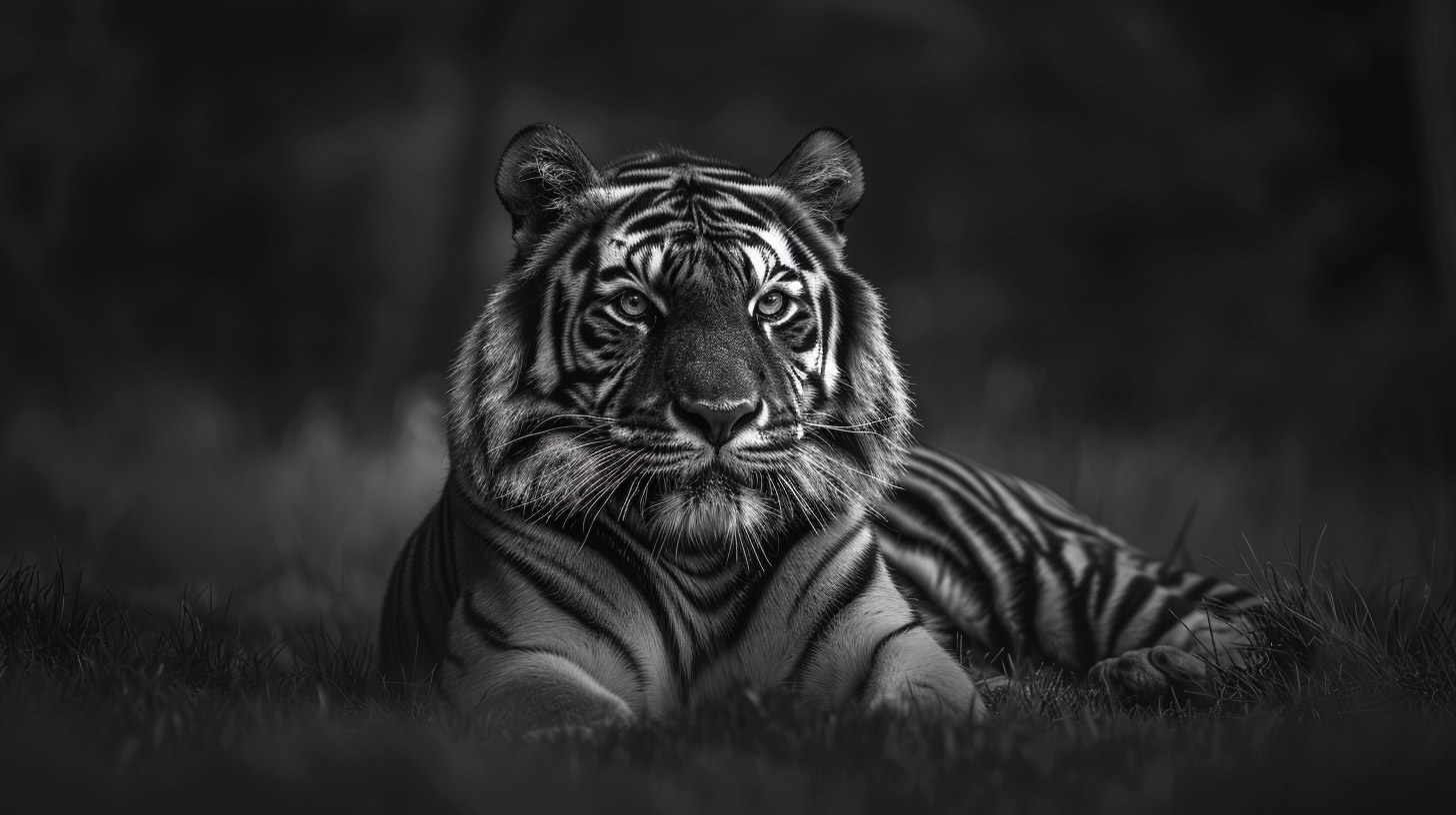 AI Wallpaper: Stylish Black-and-White Tiger Digital Background