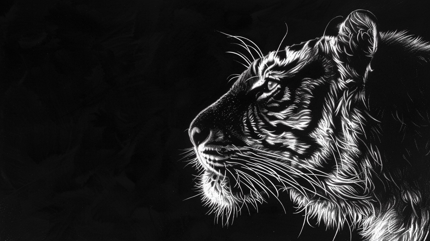 Elegant Digital Background: Black and White Tiger Artwork