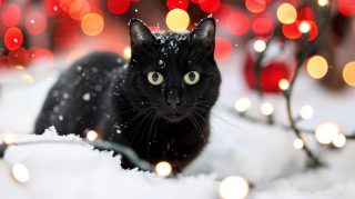 Download Ultra HD Black Cat Christmas Desktop Background