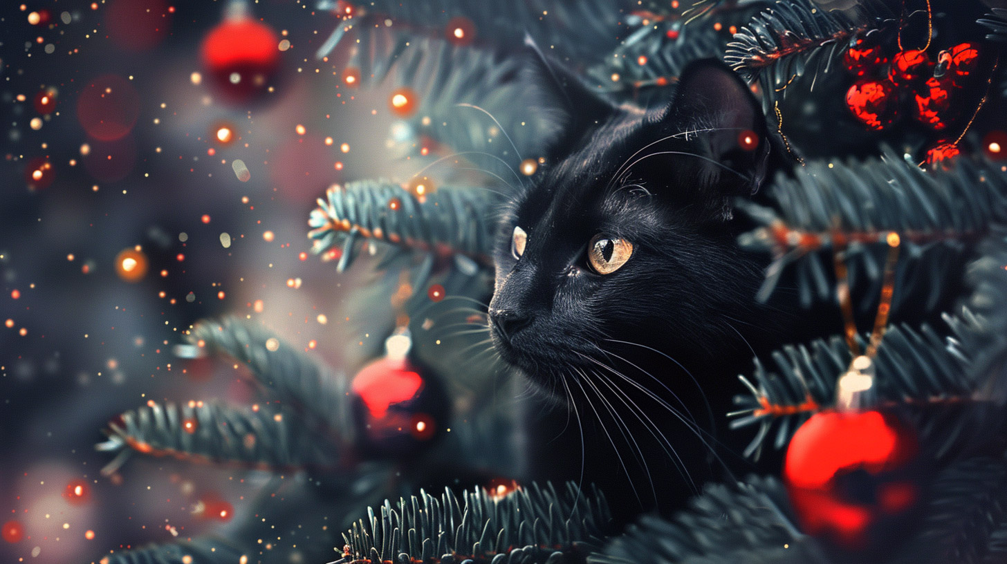 Free 4K Black Cat Christmas Wallpaper for PC