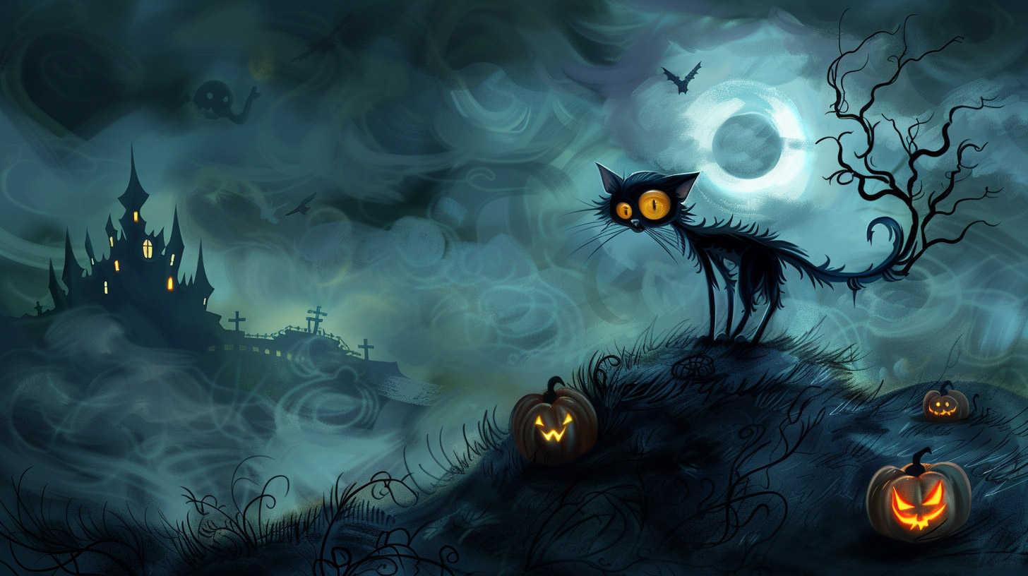 Eerie Black Cat HD Wallpaper for Halloween Lovers