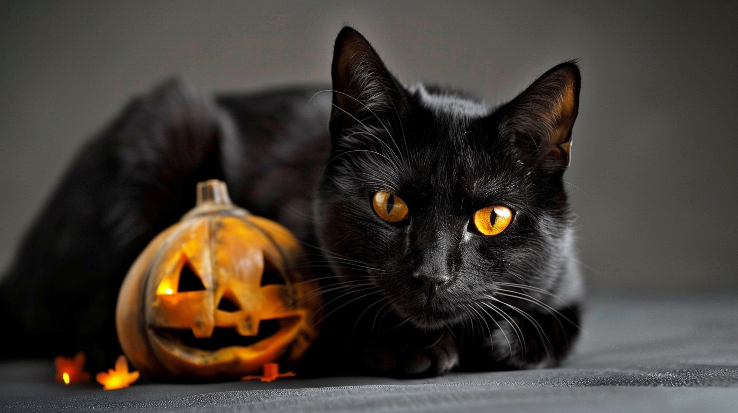 Free AI Wallpaper: Black Cat in Halloween Theme