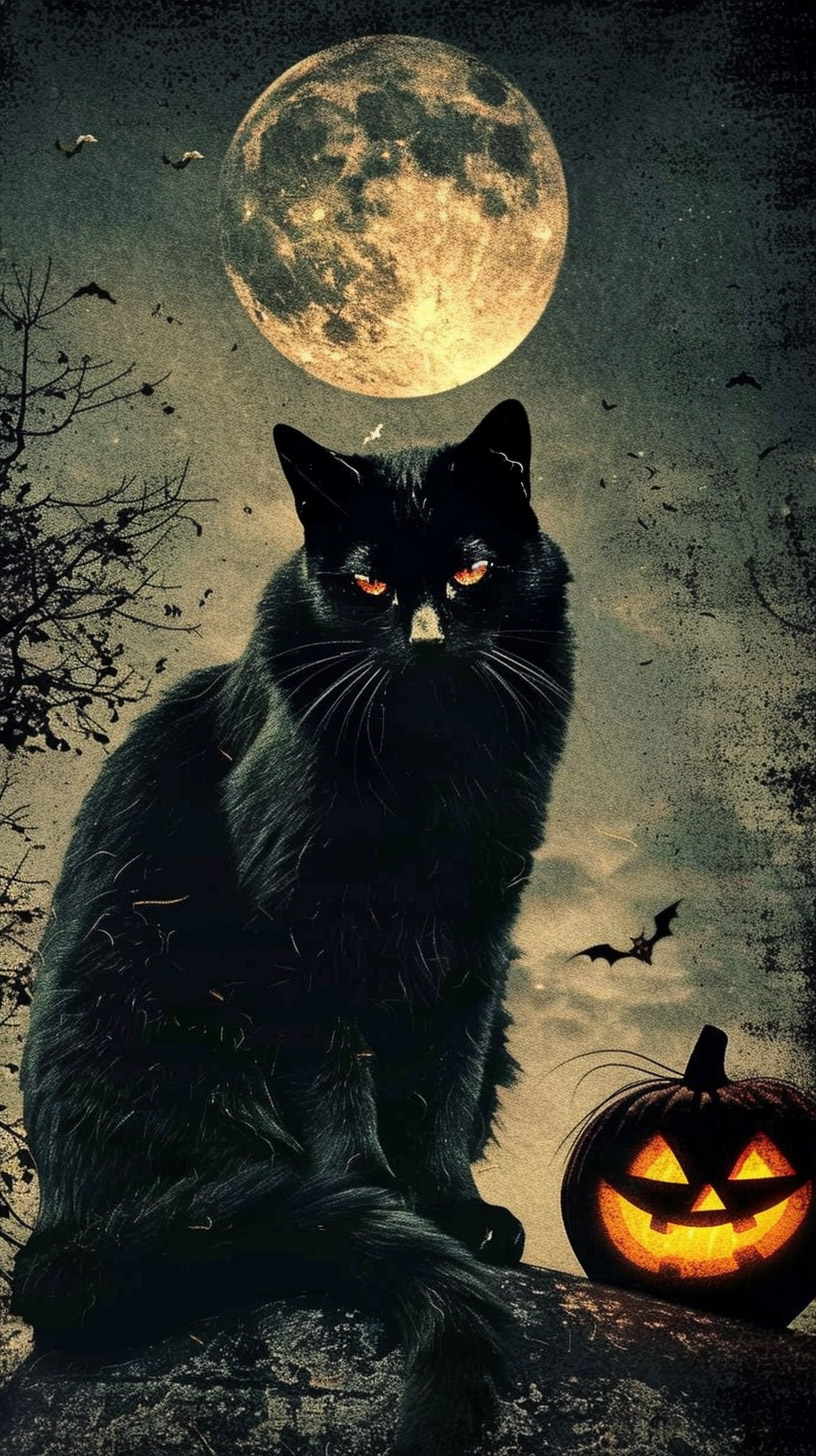 Vivid Black Cat Halloween Pictures for iPhone Background