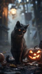 Black Cat Halloween Digital Background for Mobile Devices