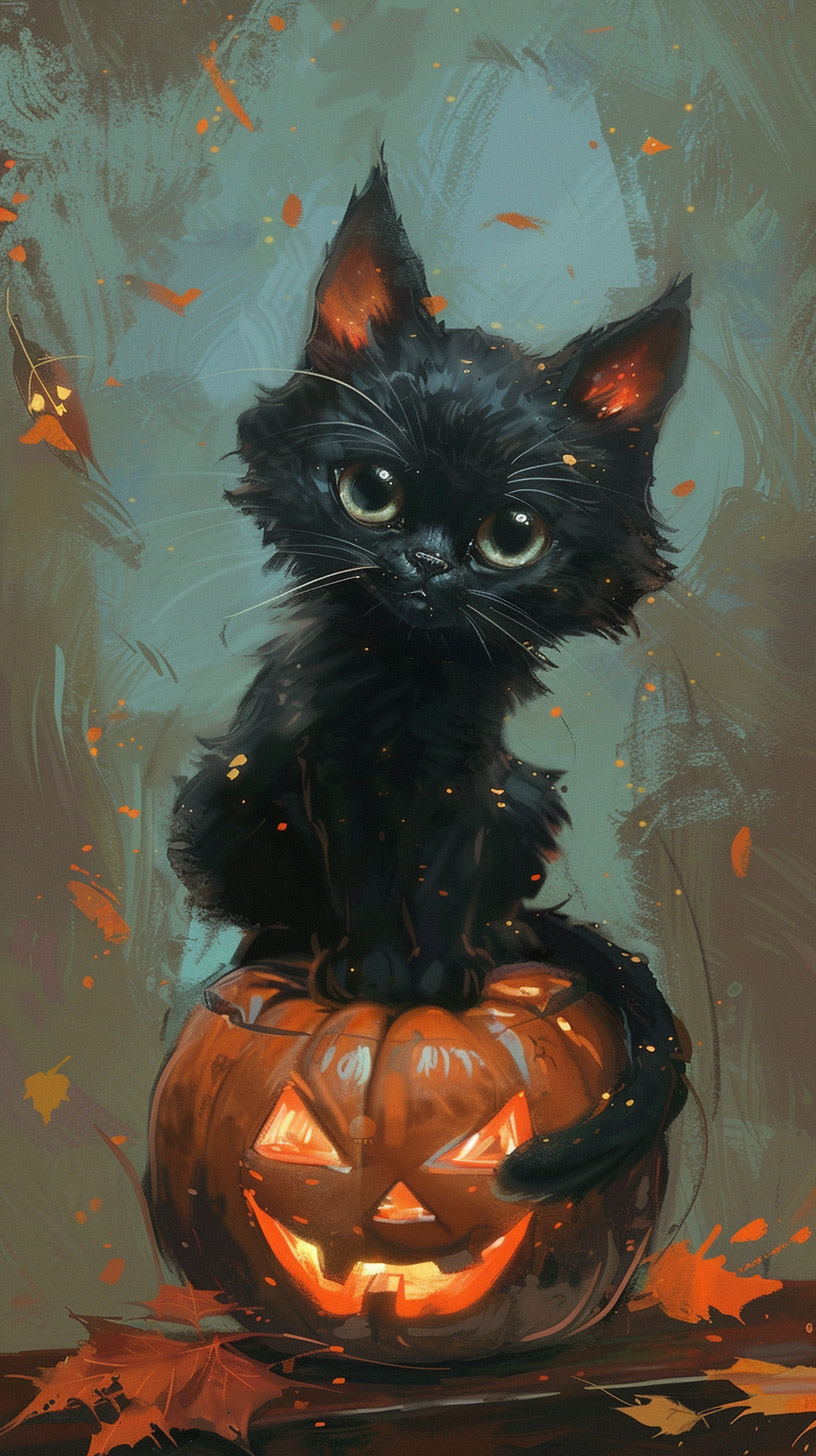 Elegant Black Cat Halloween Wallpaper for Android Smartphones