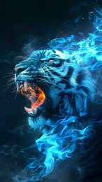 Epic Blue Fire Tiger Digital Background for Your Phone