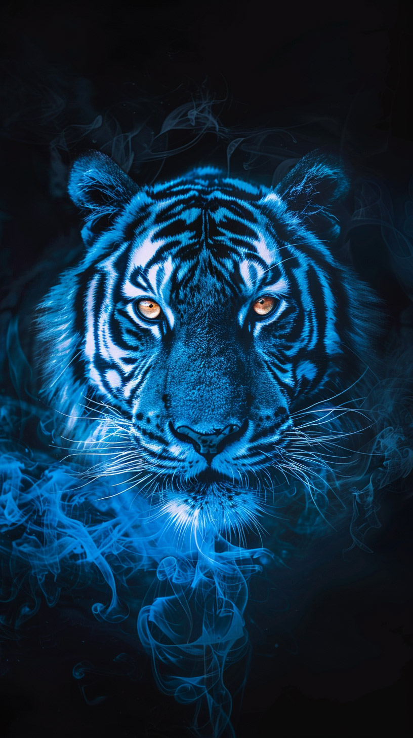 Free Blue Fire Tiger Wallpaper in 9:16 Aspect Ratio