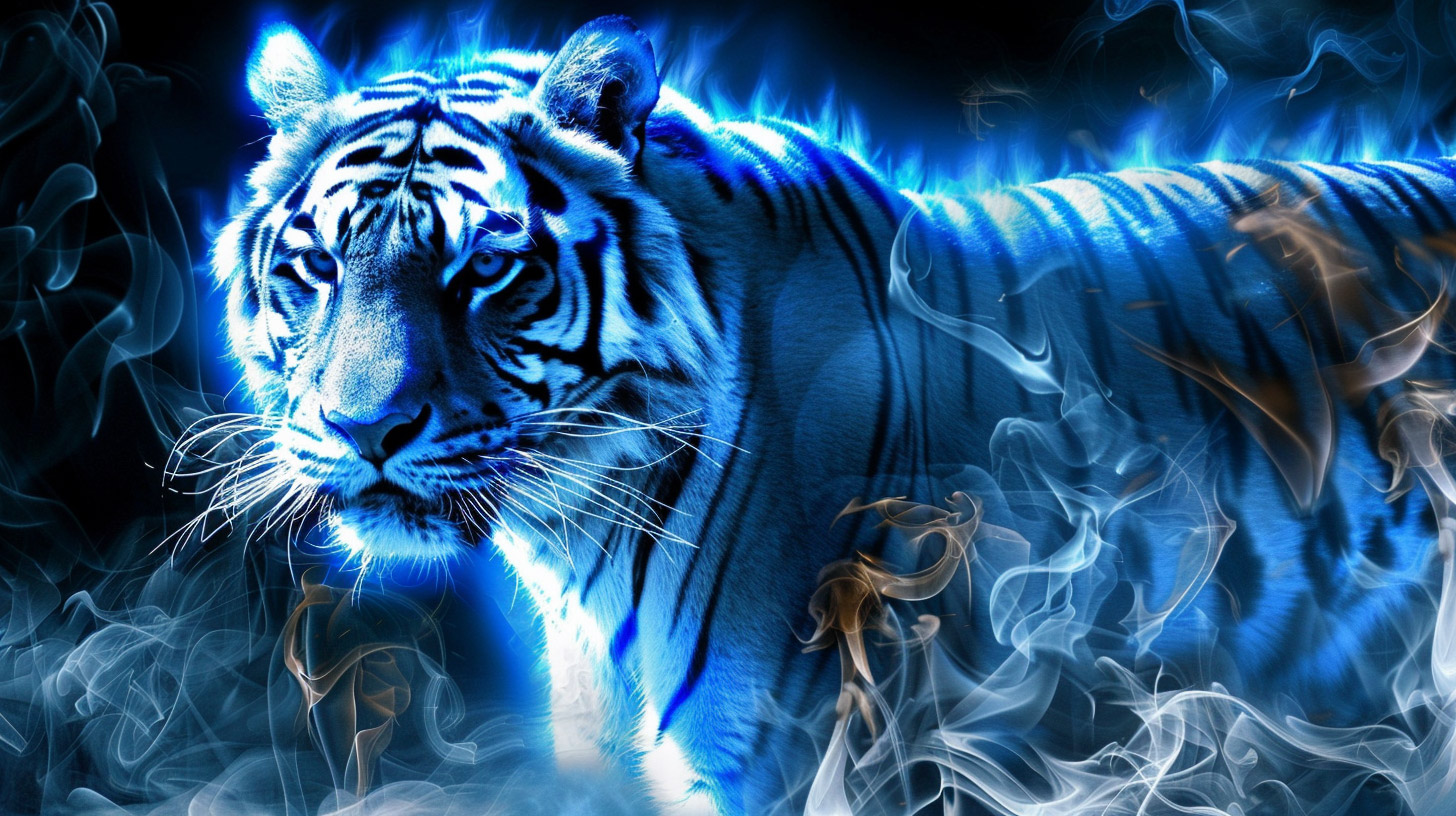 AI Generated Blue Fire Tiger HD Wallpapers