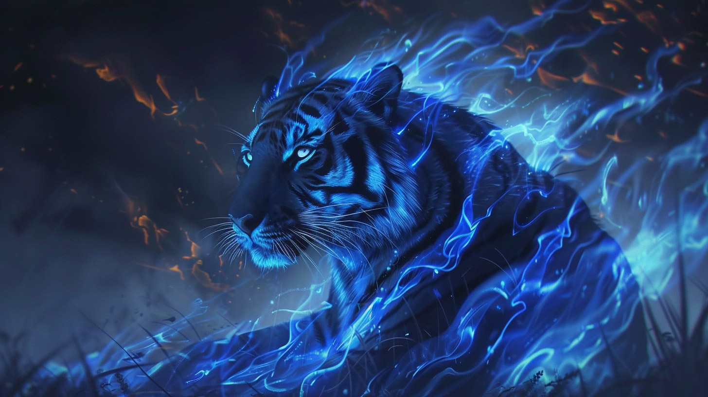 Free Download Blue Fire Tiger 16:9 Wallpaper