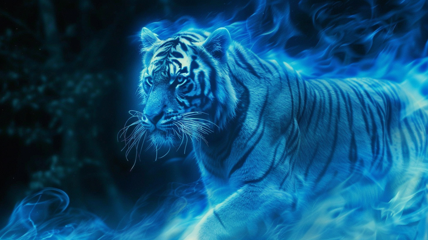 Ultra HD Blue Fire Tiger Image for PC Wallpapers