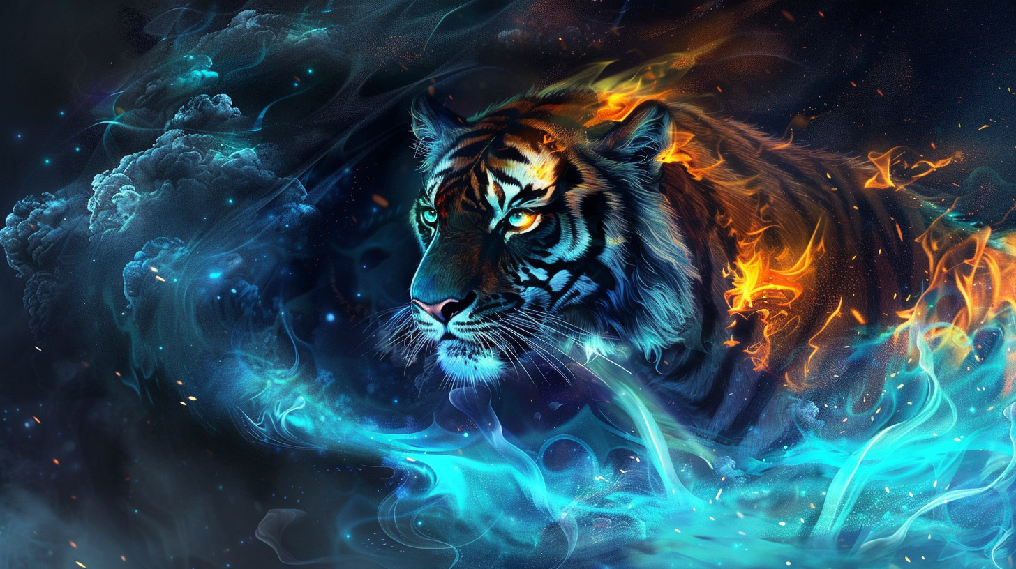 4K Blue Fire Tiger Digital Backgrounds for Your PC