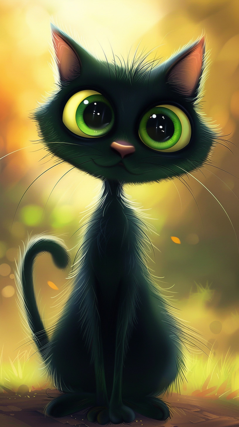 Cartoon Black Cat HD Mobile Wallpaper for iPhone