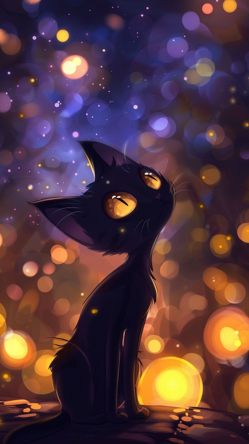 Vibrant Cartoon Black Cat HD Image for Mobile Viewing