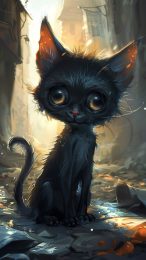 High-Definition Cartoon Black Cat Wallpaper for All Devices