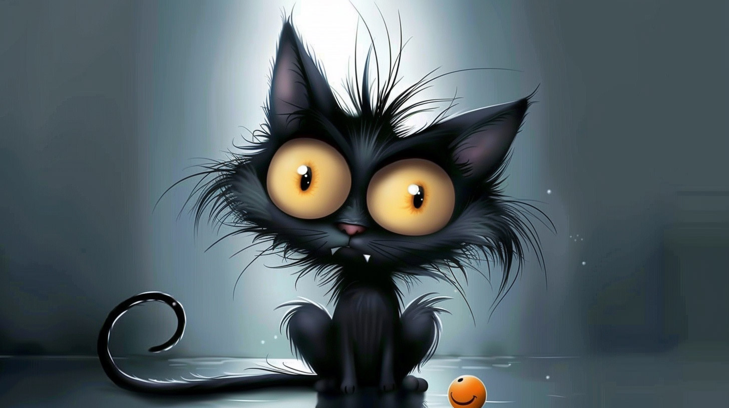 Unique Cartoon Black Cat Digital Backgrounds in Ultra HD