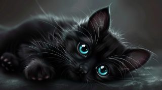 Ultra HD Cartoon Black Cat Wallpaper in 16:9 Ratio