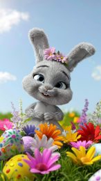 Celebrate Easter with Cartoon Bunny Mobile Wallpaper