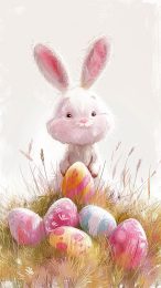 Joyful Cartoon Bunny Digital Background for Easter Photos