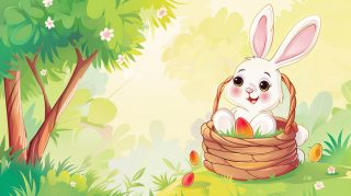 Free AI Wallpaper: Cartoon Easter Bunny Digital Background