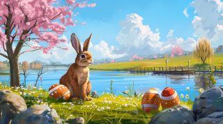 Colorful Cartoon Easter Bunny HD Wallpaper for Desktop