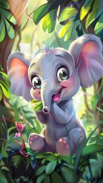 Free Mobile Wallpaper Featuring a Playful Cartoon Elephant