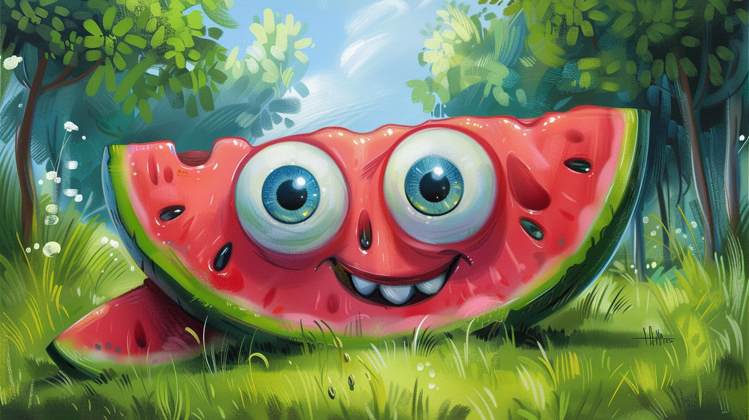 Charming Cartoon Watermelon Slice Pictures for Wallpaper