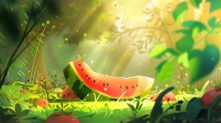 Colorful Cartoon Watermelon Slice Desktop Background in 16:9