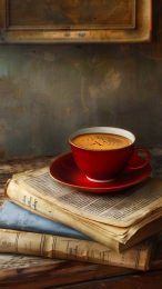 AI-Generated Coffee and Books HD Mobile Wallpaper