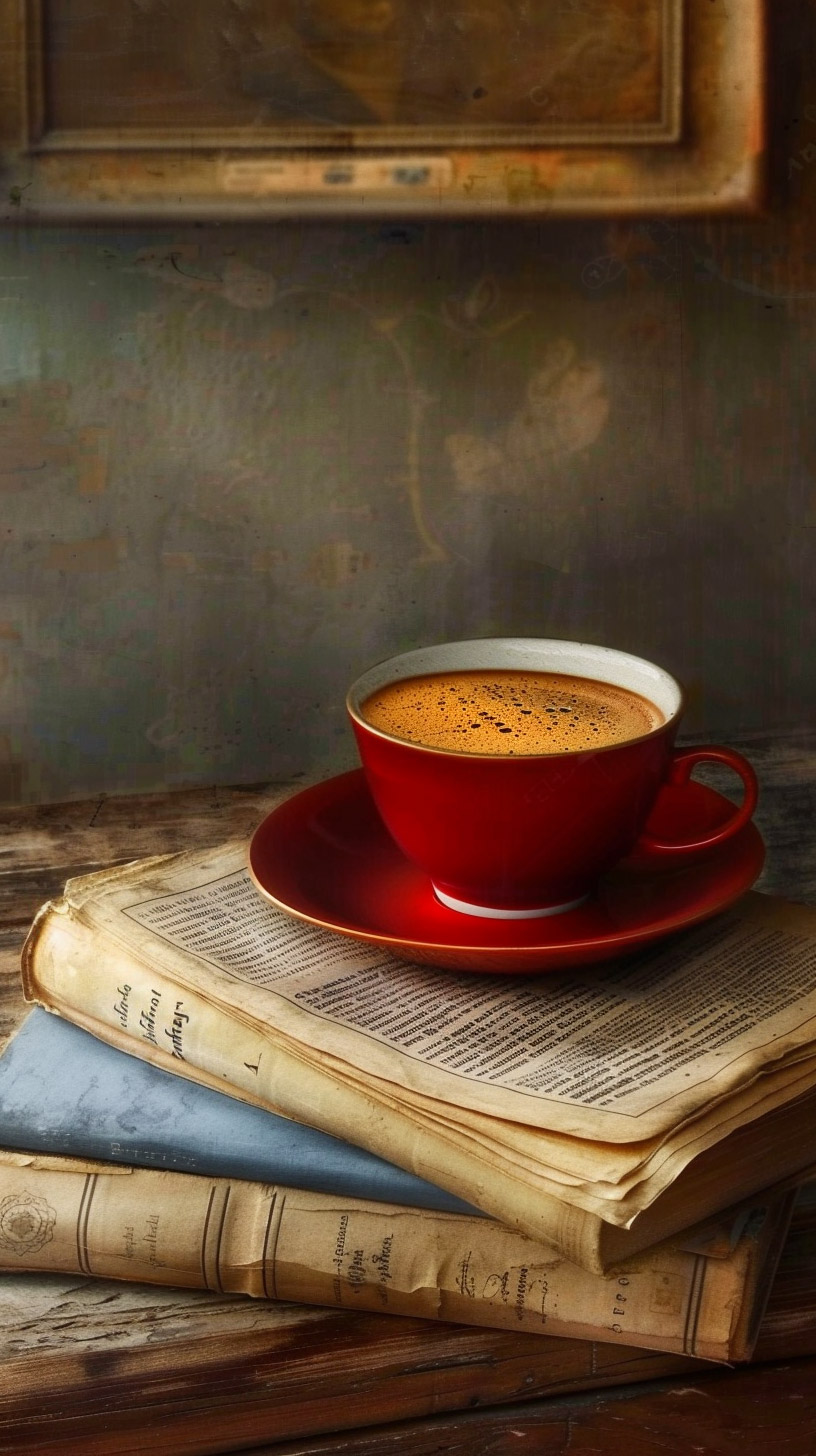 AI-Generated Coffee and Books HD Mobile Wallpaper