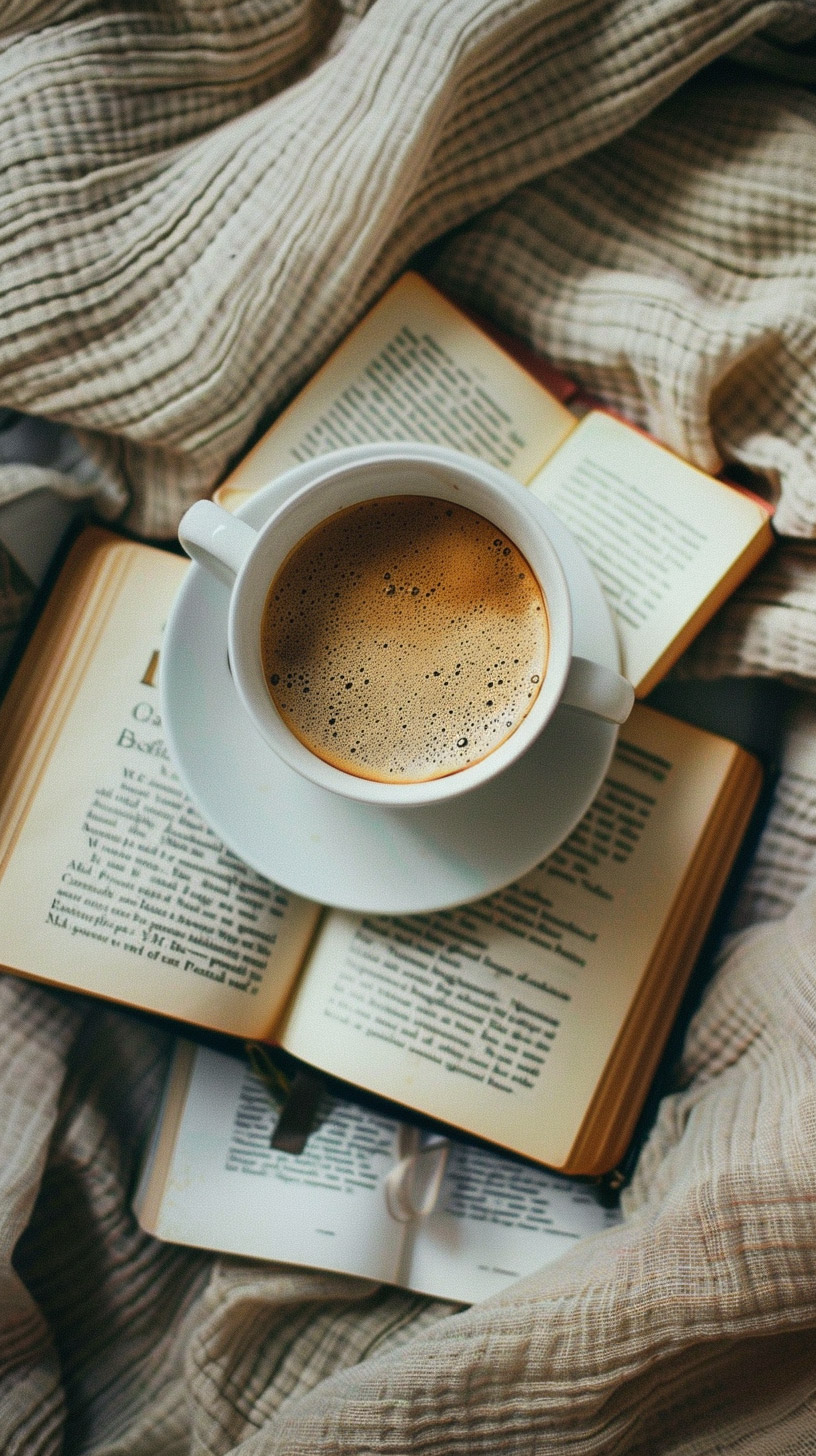 High-Resolution Coffee and Books Wallpaper for Mobile