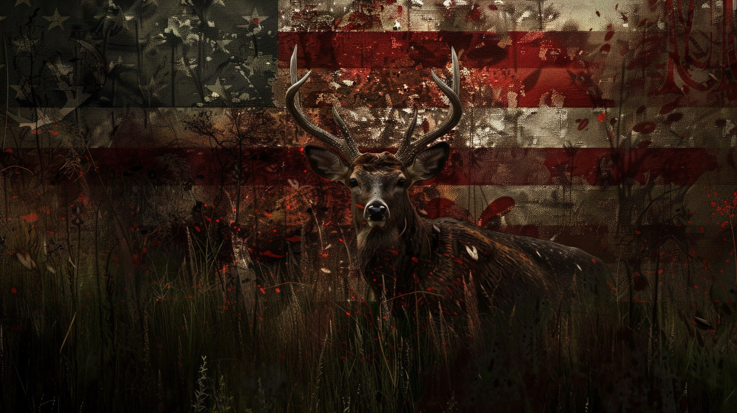 Vibrant HD Pics of Deer Against American Flag