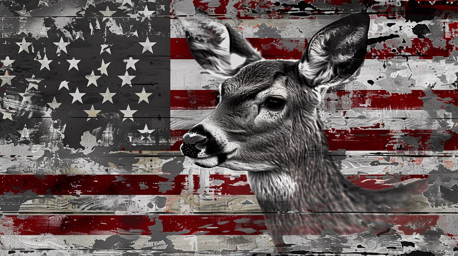 Download HD Wallpaper of Deer and American Flag