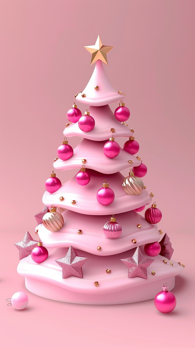 Charming Pink Christmas Tree Background for iPhone