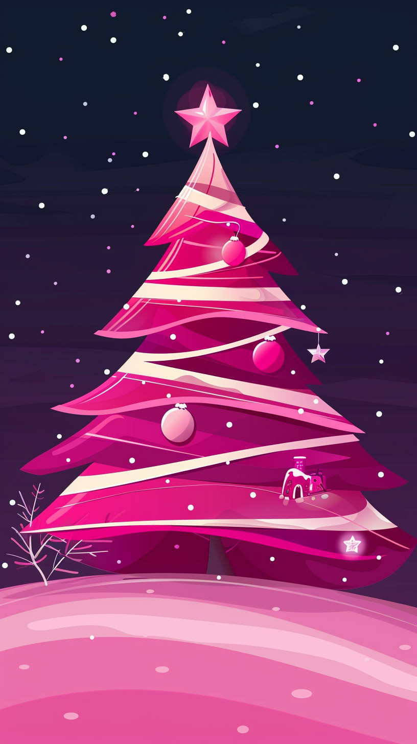 Adorable Cute Pink Christmas Tree iPhone Wallpaper