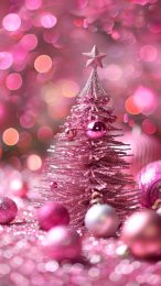 Whimsical Cute Pink Christmas Tree iPhone Screen Saver