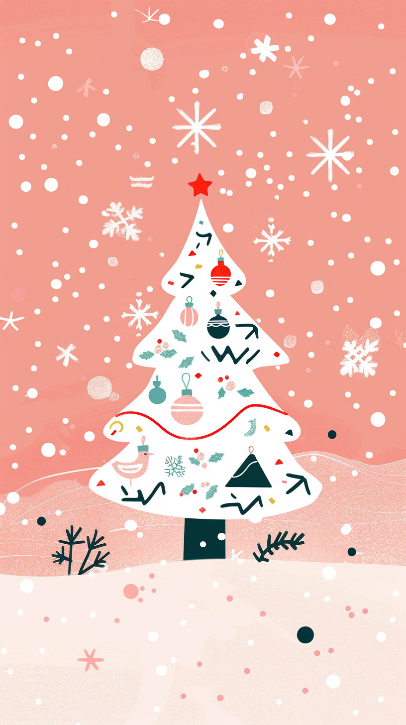 Playful Cute Pink Christmas Tree Wallpaper for iPhone