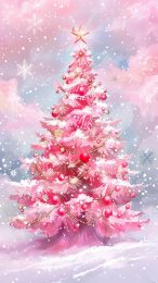 Elegant Cute Pink Christmas Tree Wallpaper for iPhone