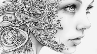 Female Cyborg Drawing in 16:9 Ultra HD Format