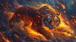 Captivating AI Wallpaper Featuring Fire Tiger Themes