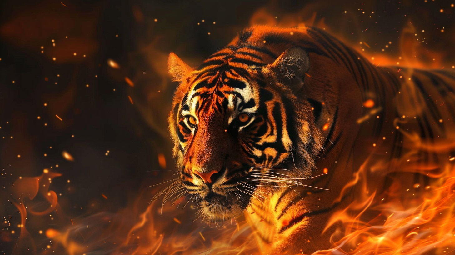 Stunning 4K Fire Tiger HD Wallpaper for Your PC