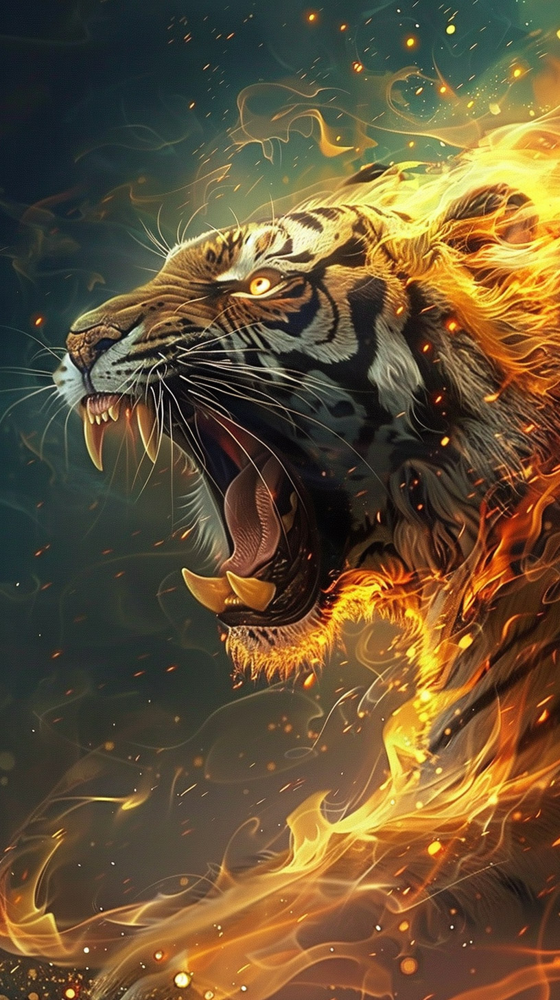 Fire Tiger Wallpaper: Stunning HD Digital Background for Mobile