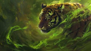 Stunning Green Fire Tiger Wallpaper for Your Desktop