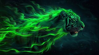 Breathtaking Digital Background: Green Fire Tiger Images