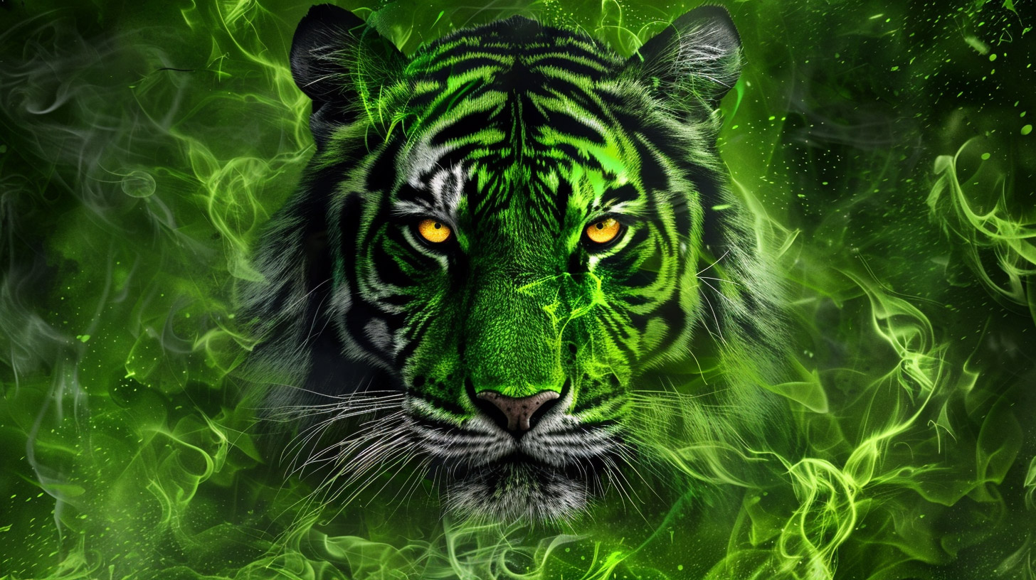 High-Definition Green Fire Tiger Desktop Background