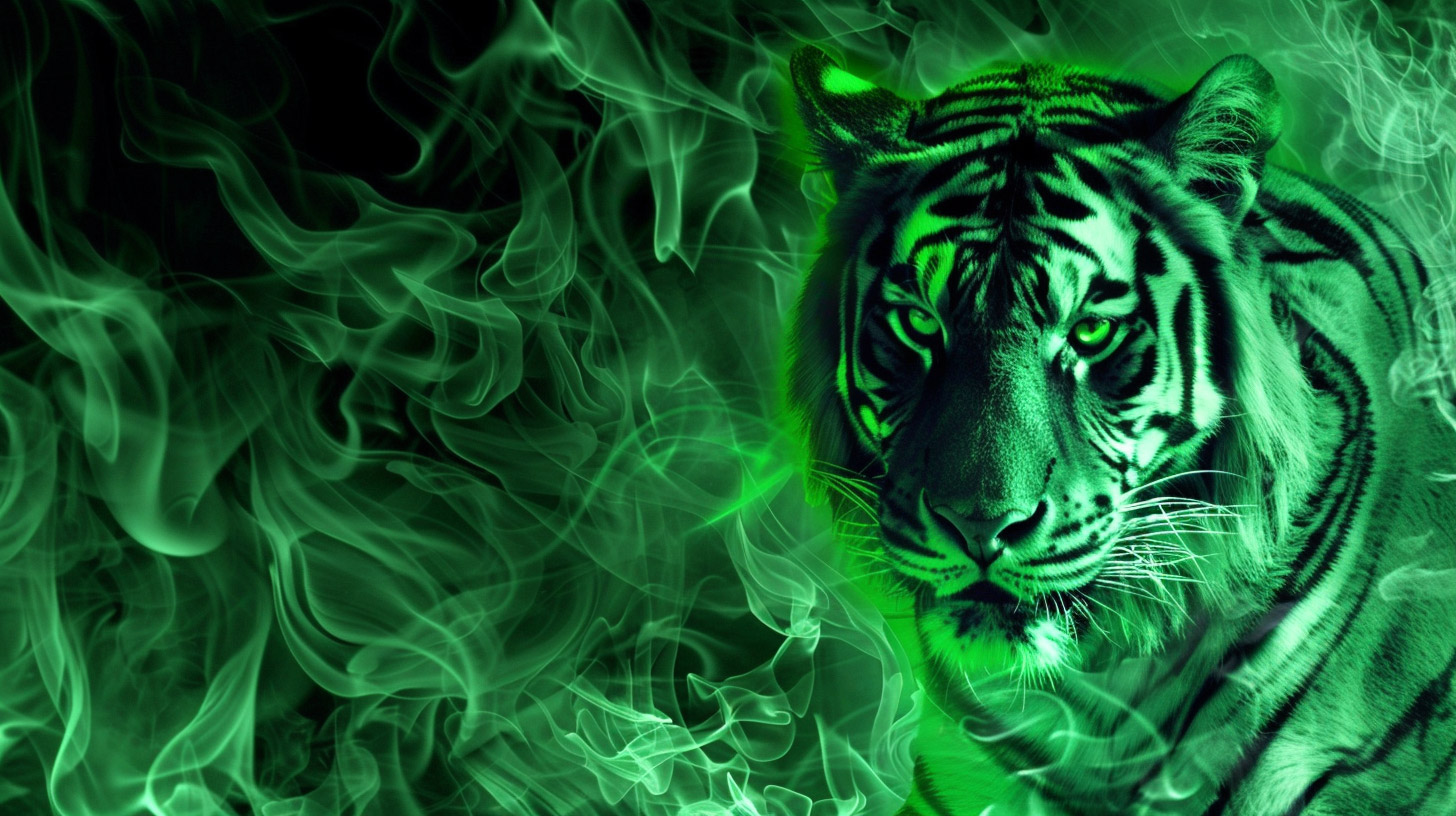 Vivid Green Fire Tiger PC Wallpapers to Download