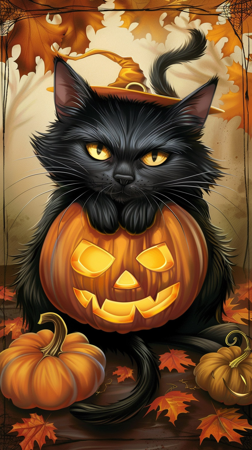 Haunting Black Cat Pictures for Halloween Mobile Wallpaper