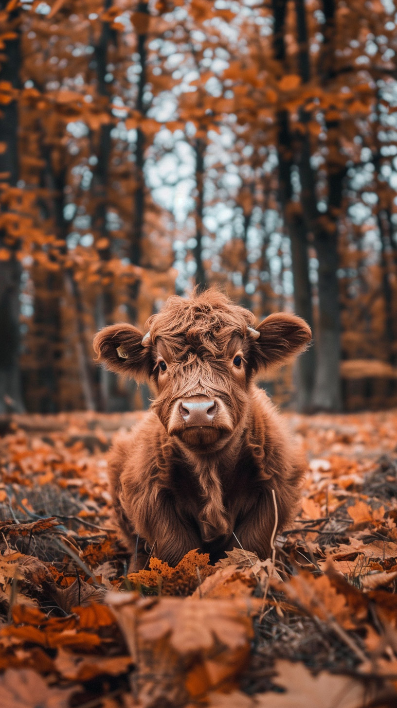 Charming Highland Calf Phone Background for iPhone