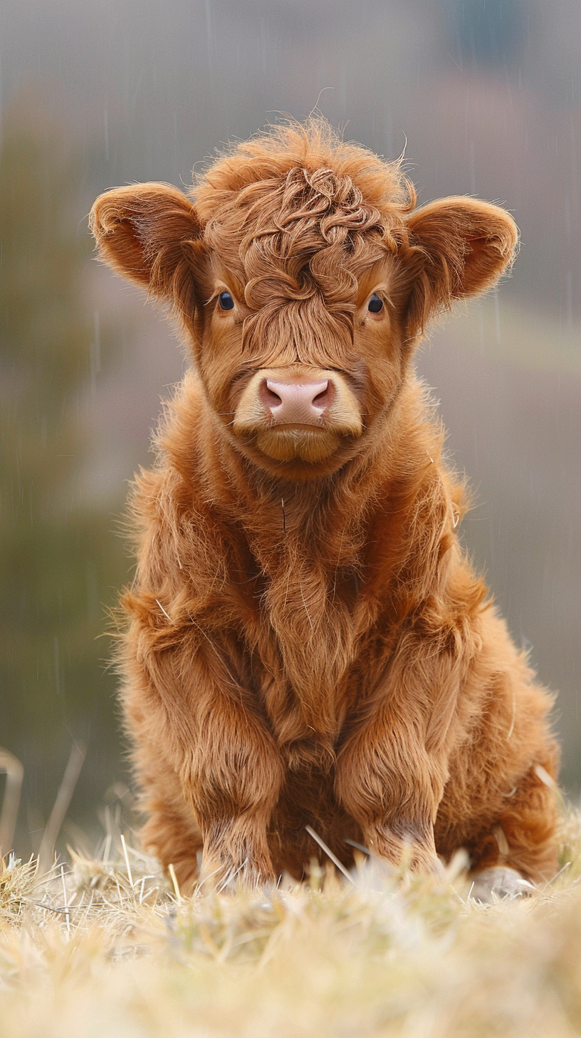 Adorable Highland Cattle Calf Photo for Phone Screens