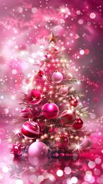 Festive Hot Pink Christmas Tree Mobile Wallpaper Design